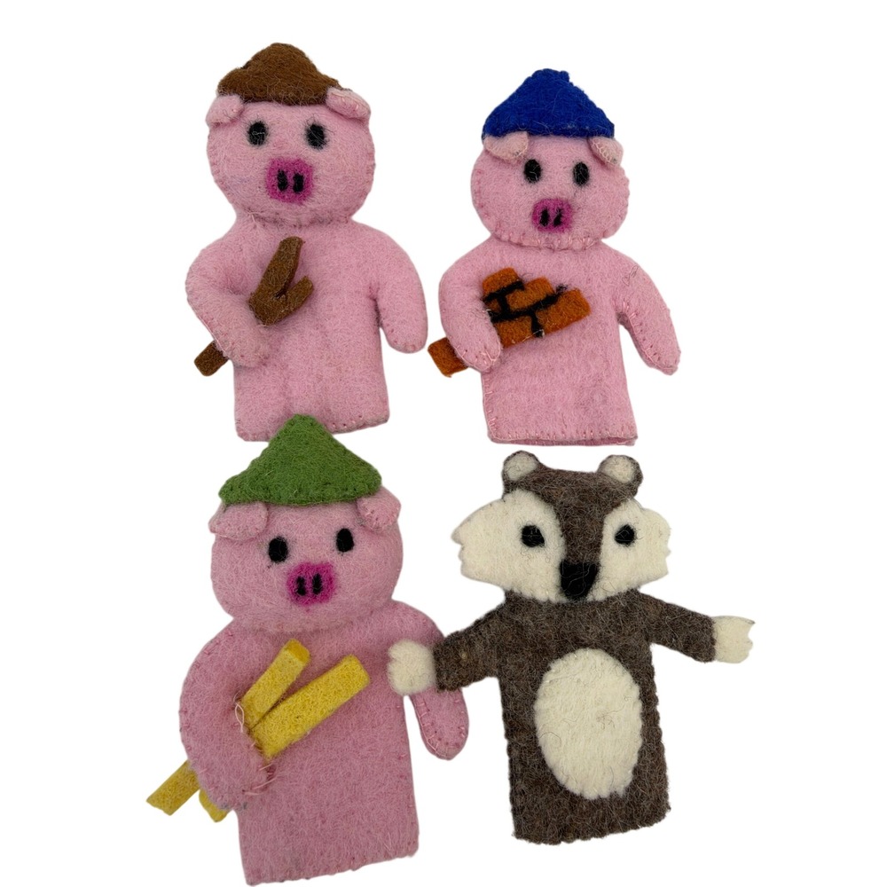 3 Little Pigs Felt Finger Puppet Set Pretend Playtime Preowned Puppet Show